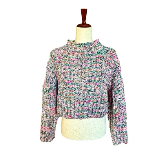Free People Confetti Chunky Cropped Multicolor Sweater Size XS #1881 - Picture 3 of 6